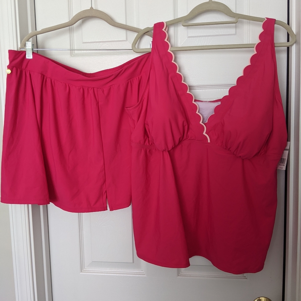 Plus size Crown & Ivy 2 piece bright pink bathing suit